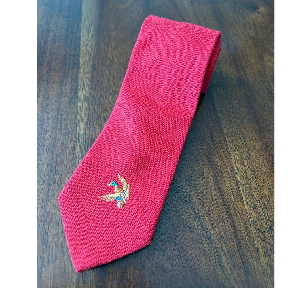 Michael Reed Designer Collection Sellers Men's Necktie Red Pheasant Linen Blend